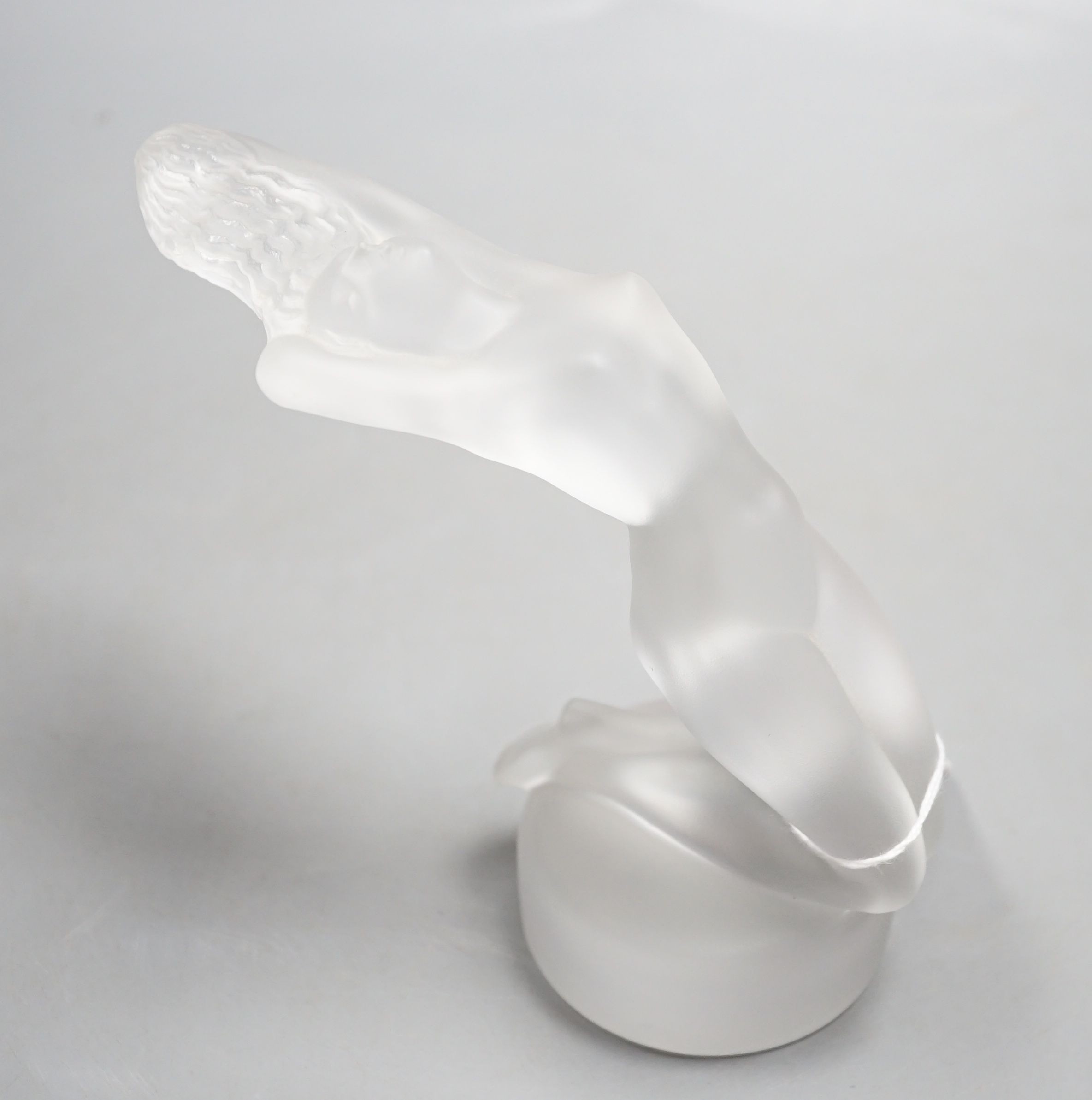 A Lalique frosted glass car mascot reclining nude, 'Chrysis' - 14cm tall